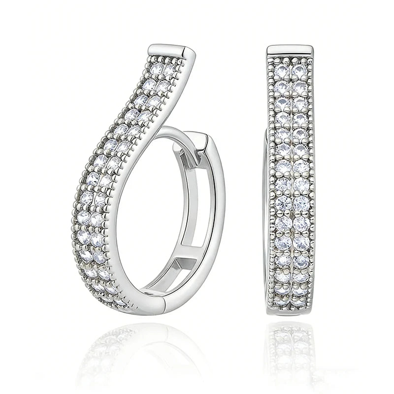 14K Gold Plated Hoop Earrings for Women Double Row Cubic Zirconia Huggie Hypoallergenic Cartilage Earrings Jewelry Gifts