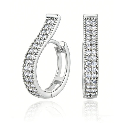 14K Gold Plated Hoop Earrings for Women Double Row Cubic Zirconia Huggie Hypoallergenic Cartilage Earrings Jewelry Gifts