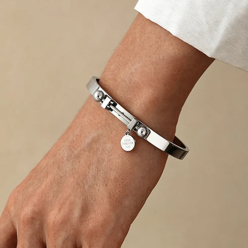 Elegant Stainless Steel 'Love' Engraved Geometric Bangle Chic Sexy Accessory for Women Men Weddings Party Casual Attire Jewelry