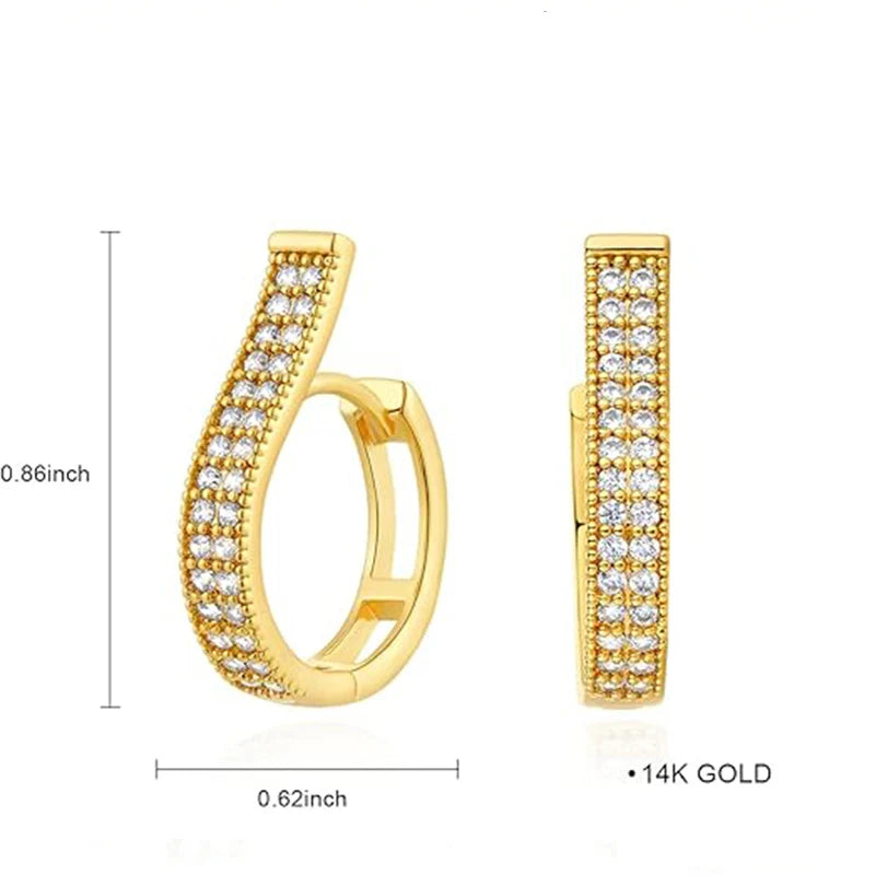 14K Gold Plated Hoop Earrings for Women Double Row Cubic Zirconia Huggie Hypoallergenic Cartilage Earrings Jewelry Gifts