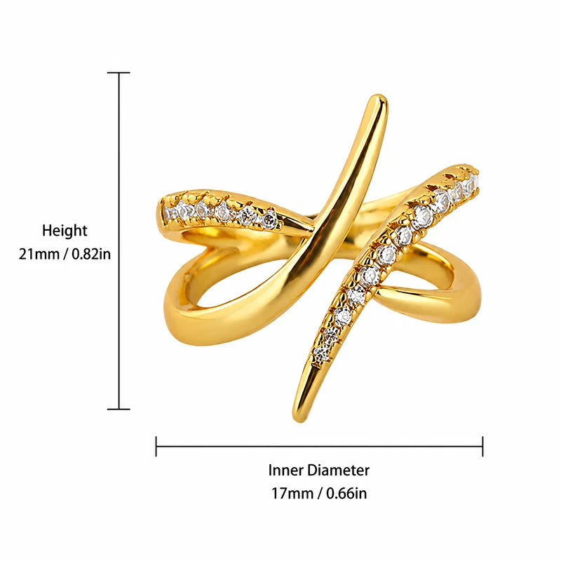 Cross Wrap Ring for Women CZ Zircon Adjustable Open Ring Minimalist Fashion Jewelry Gold Silver Color Statement Ring Gift