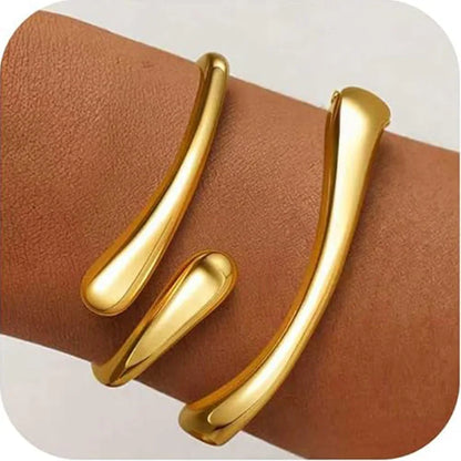 18K Gold Plated Hand Bracelets Bangle for Women Trendy Open Chunky Twist Cuff Bracelet Non Tarnish Waterproof Jewelry Gift