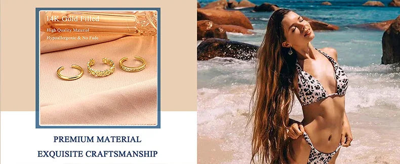3PCS Filled Toe Rings Set for Women 14K Gold Plating Adjustable Simple CZ Flower Ring Summer Beach Jewelry