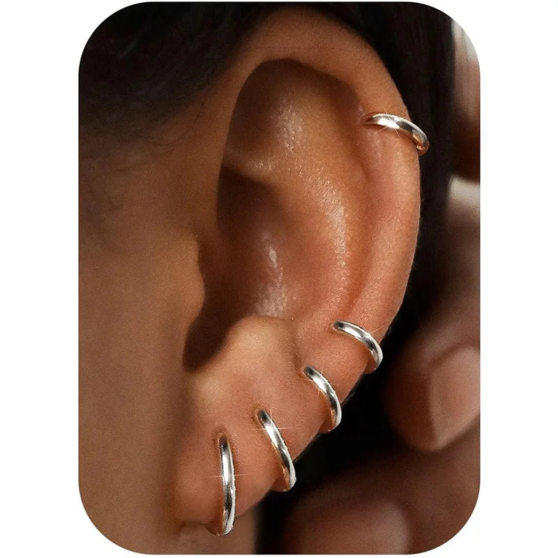 5 Pairs 14K Gold Plated Huggie Hoop Earrings for Women Lightweight Minimalist Small Hoops Multiple Piercing Stack Set Earrings