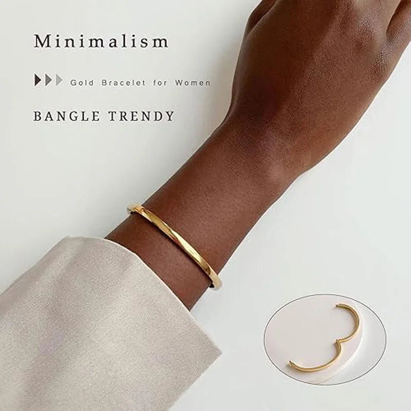 Gold Bangle Bracelet for Women Minimalist Dainty 18K Gold Plated  Waterproof Stainless Steel Bangle Non Tarnish Jewelry Gift