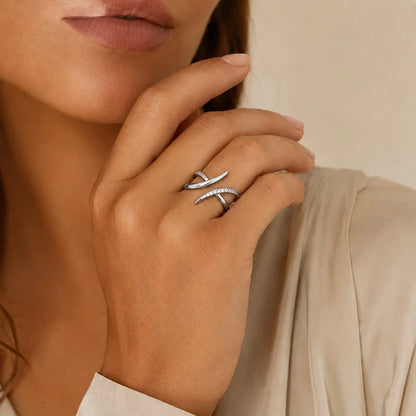Cross Wrap Ring for Women CZ Zircon Adjustable Open Ring Minimalist Fashion Jewelry Gold Silver Color Statement Ring Gift