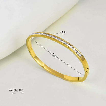 304 Stainless Steel Bangle Bracelet for Women White Shell Inlaid CZ Crystal Open Cuff Bangle Waterproof No Fade Daily Jewelry