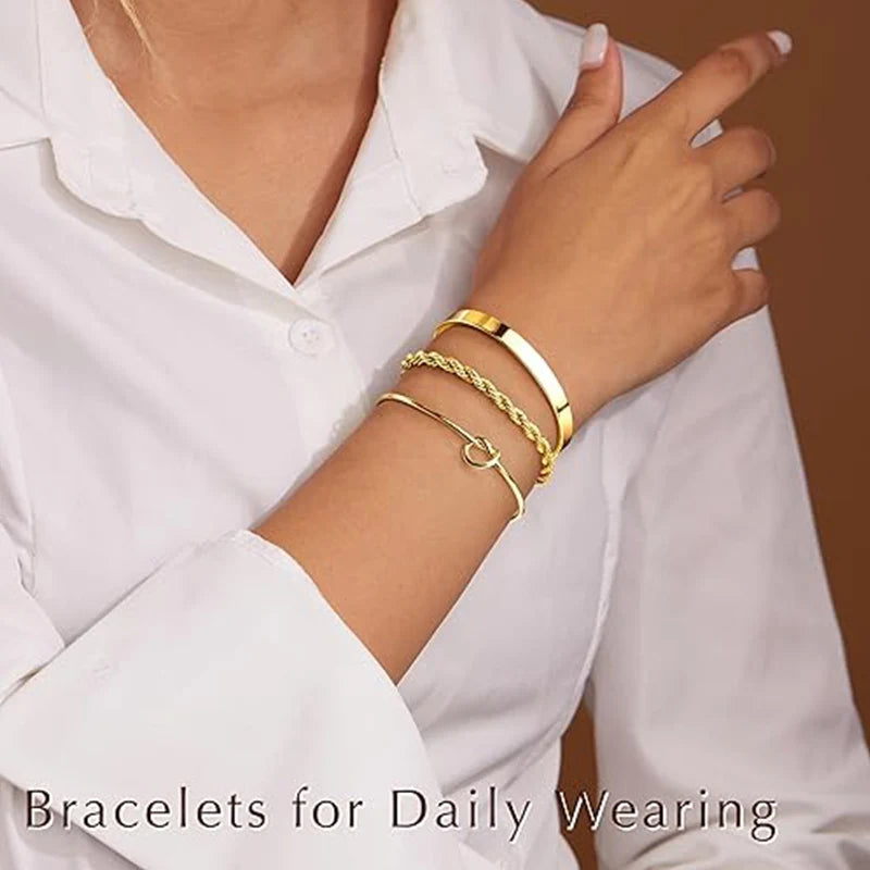 3Pcs Gold Stackable Bracelets Set for Women Dainty Knot Bangle Twisted Chain Bracelet Minimalist Steel Jewelry for Daily Wearing