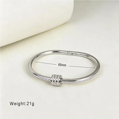 304 Stainless Steel Bangle Bracelet for Women White Shell Inlaid CZ Crystal Open Cuff Bangle Waterproof No Fade Daily Jewelry