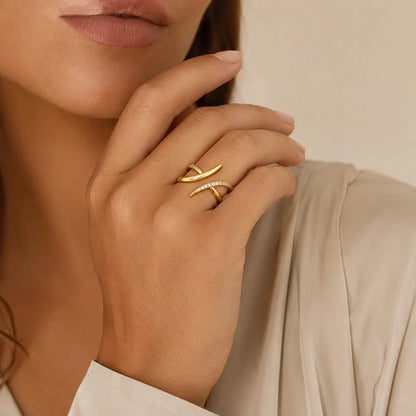 Cross Wrap Ring for Women CZ Zircon Adjustable Open Ring Minimalist Fashion Jewelry Gold Silver Color Statement Ring Gift