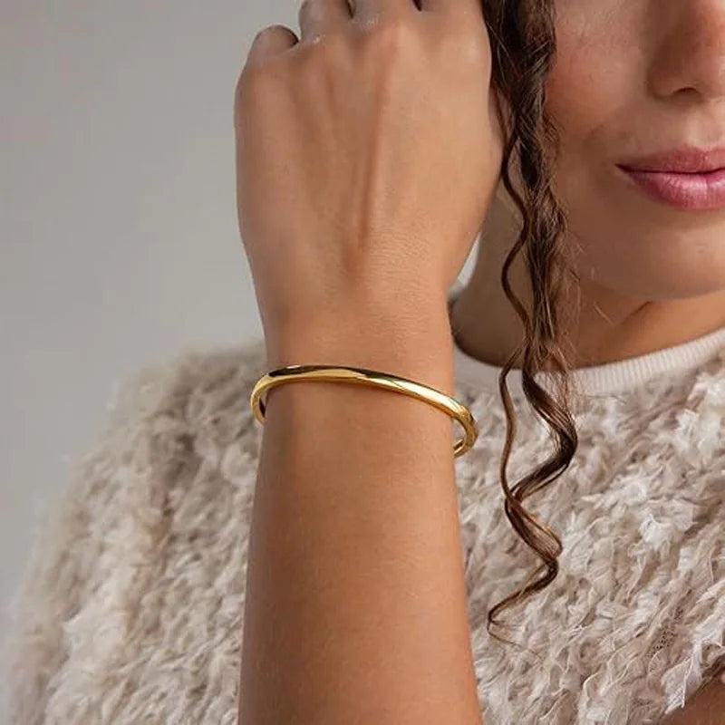 Gold Bangle Bracelet for Women Minimalist Dainty 18K Gold Plated  Waterproof Stainless Steel Bangle Non Tarnish Jewelry Gift