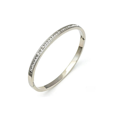304 Stainless Steel Bangle Bracelet for Women White Shell Inlaid CZ Crystal Open Cuff Bangle Waterproof No Fade Daily Jewelry
