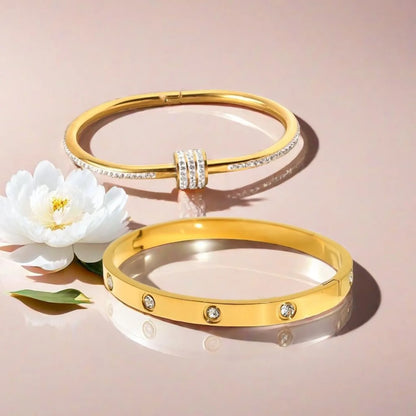 Hot Sale Gold Plated Double-Layer Bracelet CZ Inlaid Luxury Bangle for Women Fashion Trendy Jewelry Perfect Gift for Daily Wear
