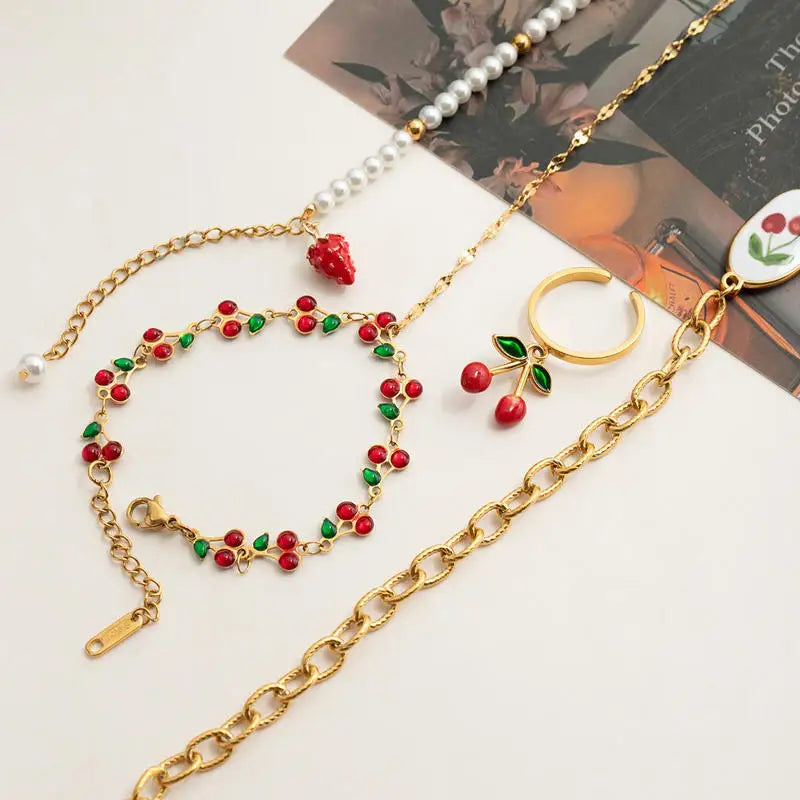 Stainless Steel Colorful Flower Bead Bracelet Adjustable Dainty Floral Chain Finger Bracelet for Women Girls Daily Jewelry