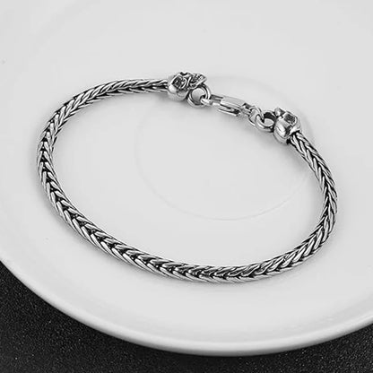 Punk Skull Rope Chain Bracelet Vintage Stainless Steel Woven Feather Carving Link Bracelet for Men Streetwear Jewelry