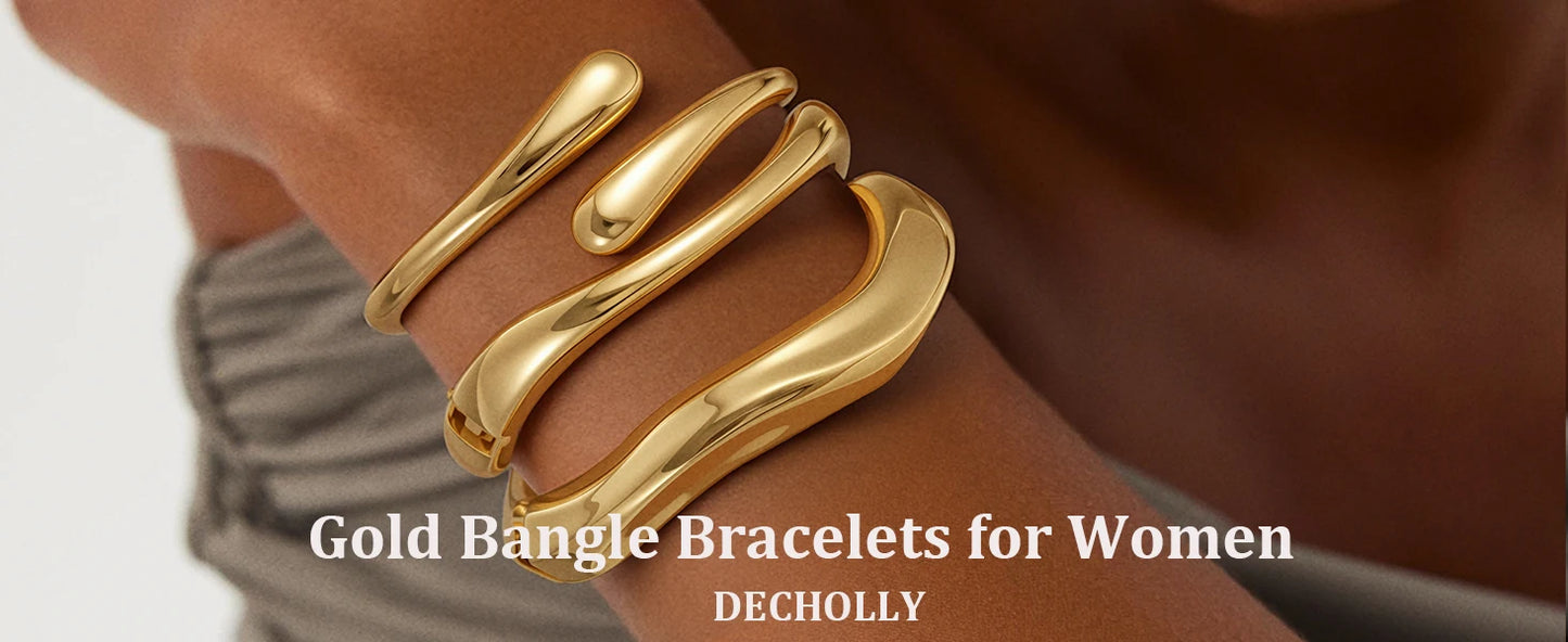 18K Gold Plated Hand Bracelets Bangle for Women Trendy Open Chunky Twist Cuff Bracelet Non Tarnish Waterproof Jewelry Gift
