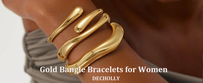 18K Gold Plated Hand Bracelets Bangle for Women Trendy Open Chunky Twist Cuff Bracelet Non Tarnish Waterproof Jewelry Gift