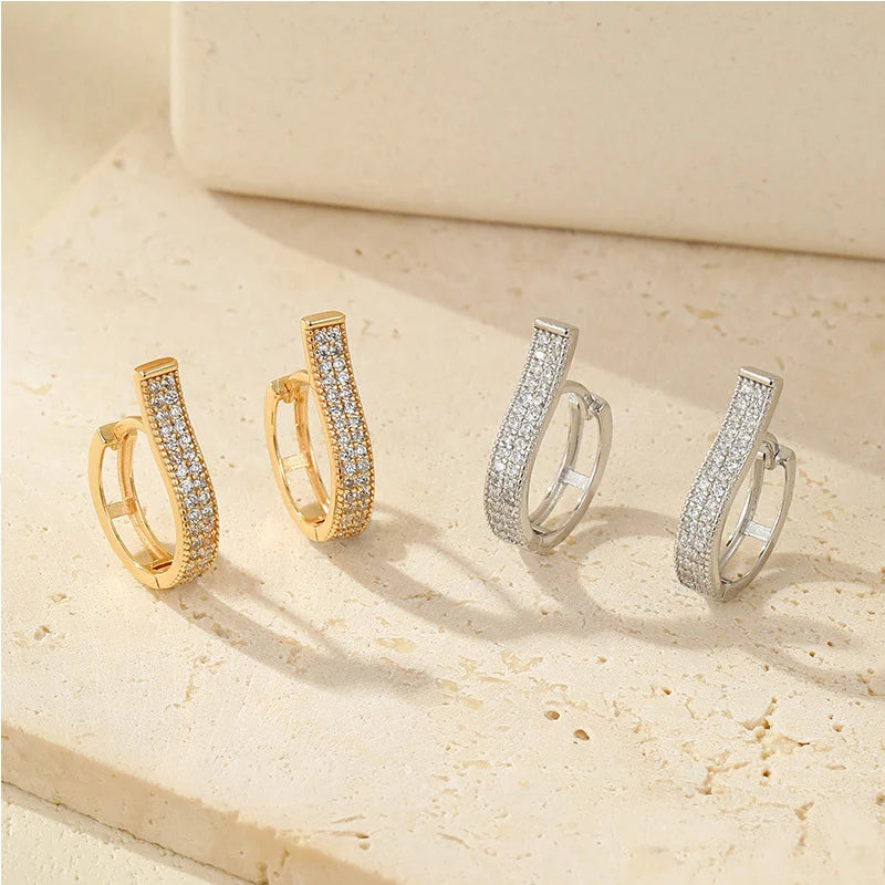 14K Gold Plated Hoop Earrings for Women Double Row Cubic Zirconia Huggie Hypoallergenic Cartilage Earrings Jewelry Gifts