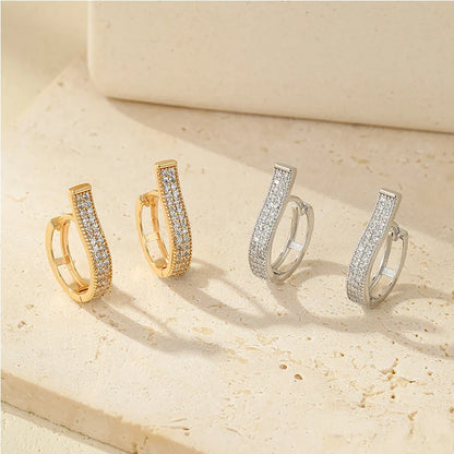 14K Gold Plated Hoop Earrings for Women Double Row Cubic Zirconia Huggie Hypoallergenic Cartilage Earrings Jewelry Gifts