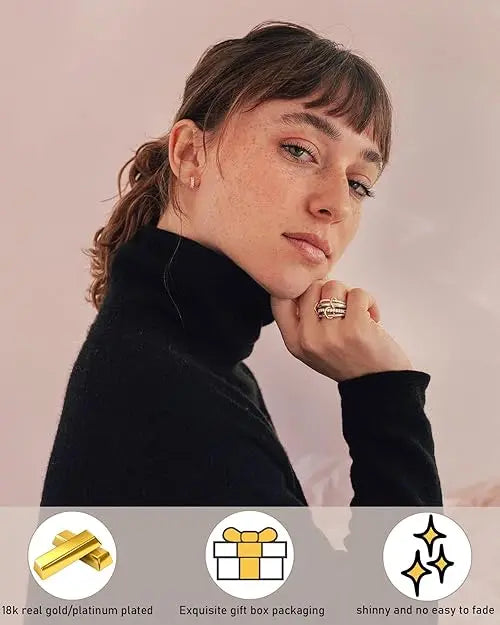 18K Gold Plated Interlocked Stackable Rings for Women Statement Ring Stack Set Gifts Cubic Zirconia Stacking Jewelry