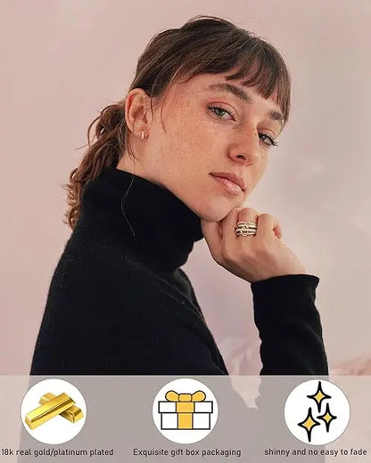 18K Gold Plated Interlocked Stackable Rings for Women Statement Ring Stack Set Gifts Cubic Zirconia Stacking Jewelry