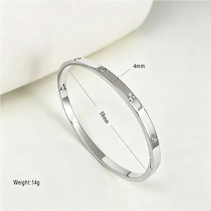 304 Stainless Steel Bangle Bracelet for Women White Shell Inlaid CZ Crystal Open Cuff Bangle Waterproof No Fade Daily Jewelry