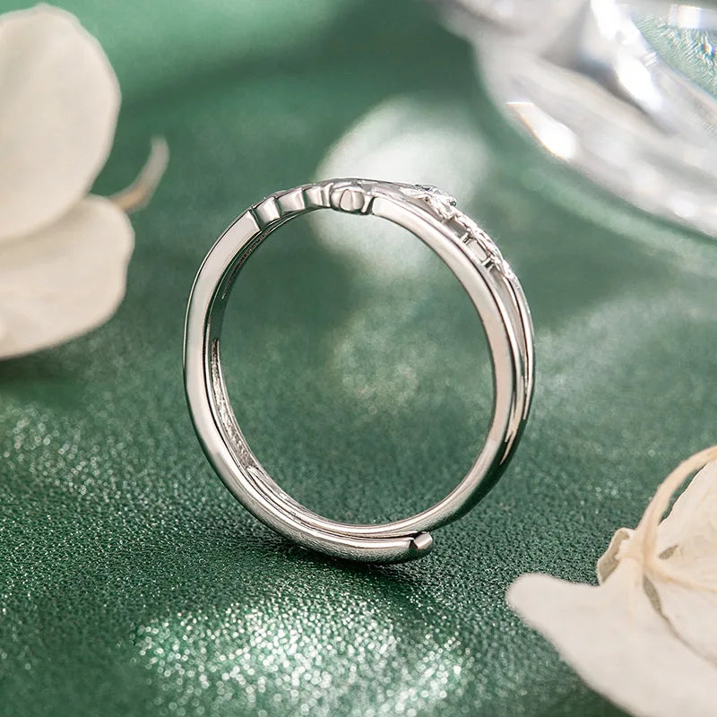 S925 Sterling Silver Triple Flower Open Ring Double Layer Adjustable Ring Minimalist Dainty Floral Jewelry for Women