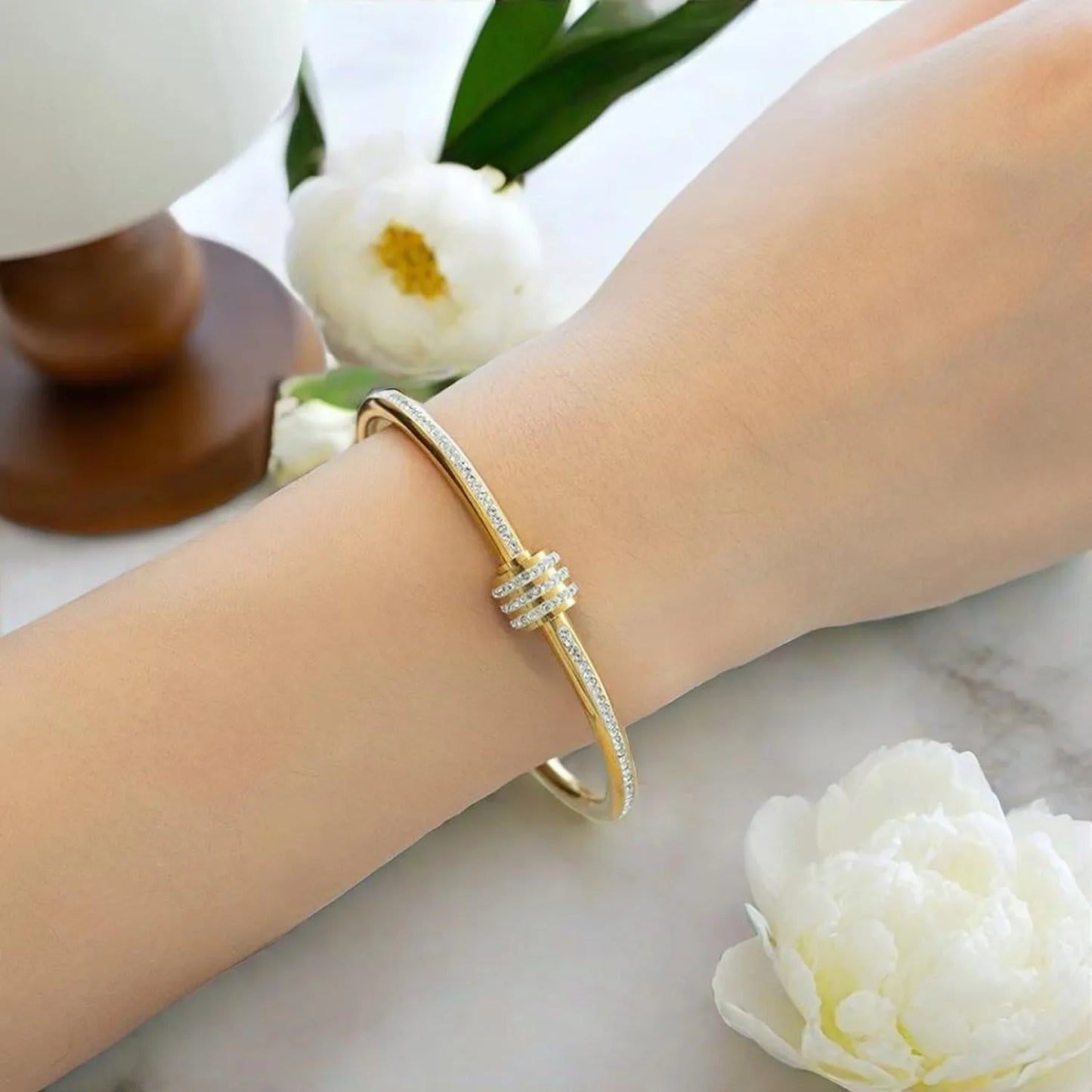 Hot Sale Gold Plated Double-Layer Bracelet CZ Inlaid Luxury Bangle for Women Fashion Trendy Jewelry Perfect Gift for Daily Wear