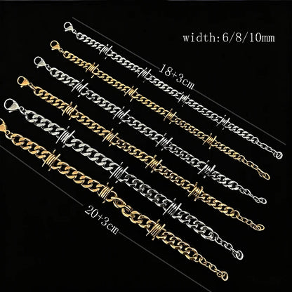 Barbed Wire Cuban Link Bracelet 18K Gold Plated Stainless Steel Gothic Punk Thorns Hand Chain Bracelet for Men Women Jewelry