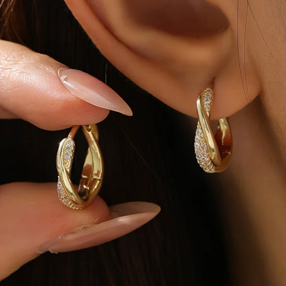 2026 New Twisted Zircon Hoop Earrings for Women Gold Plated Cross Twisted Cuff Earrings Sparkling Micro Paved CZ Party Jewelry