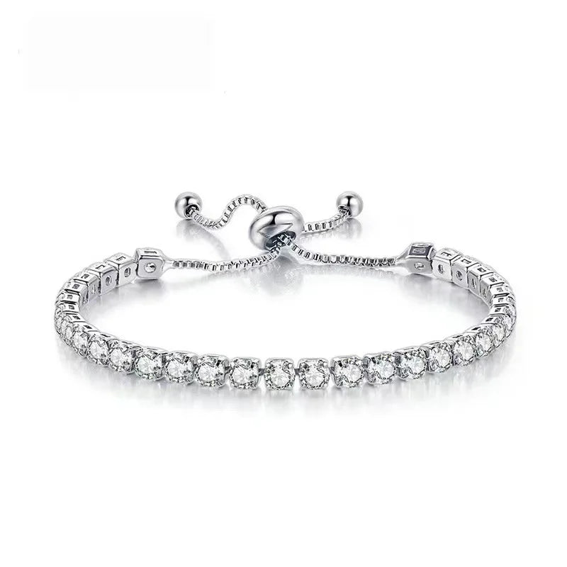 Shiny Crystal Stackable Bracelet for Women Dainty Clover Chain Square Zircon Bangle Stackable Adjustable Party Jewelry Gift
