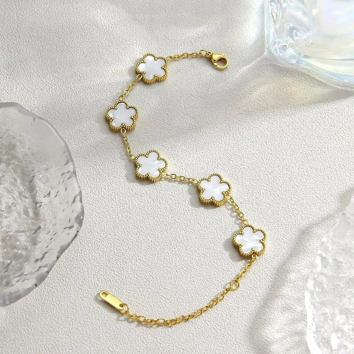 18K Gold Plated Bracelets for Women-2Pcs Love Cubic Zirconia Lucky Five Leaf Link Bracelets Dainty Bangle Stack Jewelry Set Gift