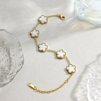 18K Gold Plated Bracelets for Women-2Pcs Love Cubic Zirconia Lucky Five Leaf Link Bracelets Dainty Bangle Stack Jewelry Set Gift