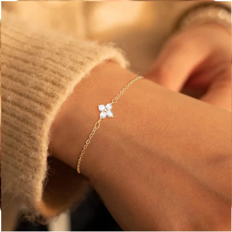 14K Gold/Silver Plated Flower Bracelets for Women Cubic Zirconia Four Clover Leaf Charm Dainty Bracelets Shiny Jewelry Gifts