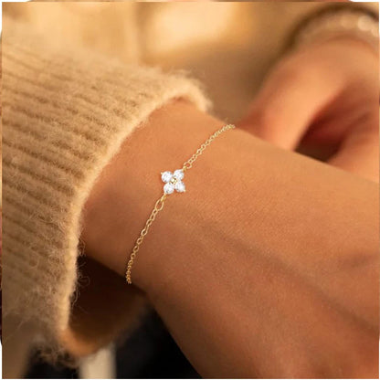 14K Gold/Silver Plated Flower Bracelets for Women Cubic Zirconia Four Clover Leaf Charm Dainty Bracelets Shiny Jewelry Gifts