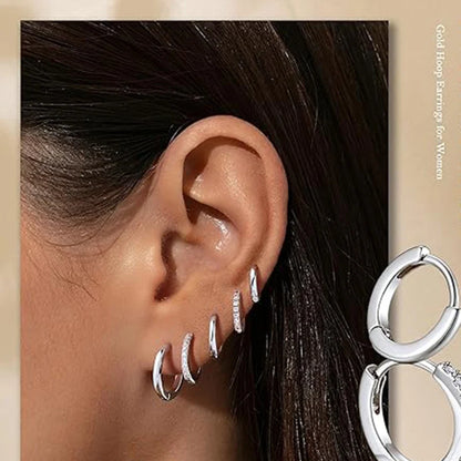 925 Sterling Silver Hoop Earrings for Women Men Micro Pave CZ Minimalist Huggie Hoops Hypoallergenic Stackable Ear Jewelry Gifts