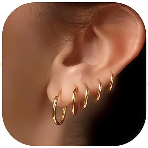 5 Pairs 14K Gold Plated Huggie Hoop Earrings for Women Lightweight Minimalist Small Hoops Multiple Piercing Stack Set Earrings