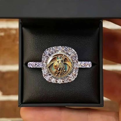 Vintage Archangel Michael Ring Religious Statement Ring Zircon Halo Gothic Cross Jewelry for Men Women Spiritual Gift