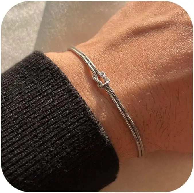 Matching Bracelets for Couples Best Love Knot 18K Gold Plated Herringbone Chain Bracelet Relationship Jewelry for Friend Dainty