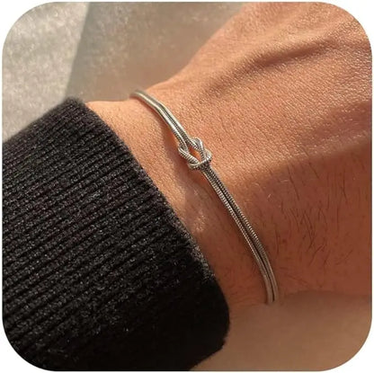Matching Bracelets for Couples Best Love Knot 18K Gold Plated Herringbone Chain Bracelet Relationship Jewelry for Friend Dainty