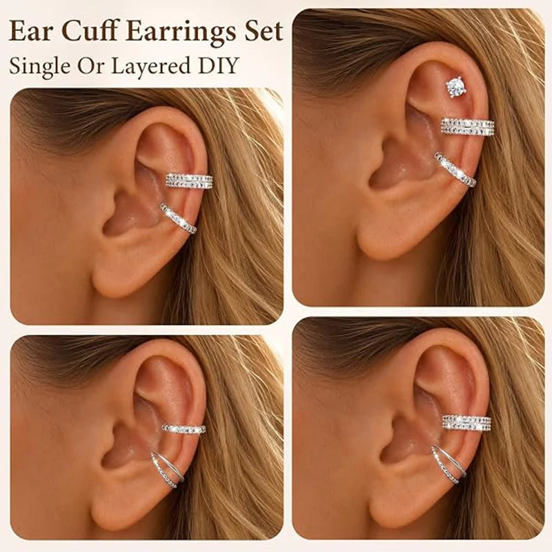 4PCS Ear Cuffs Non Piercing Adjustable Clip‑on Earrings Sparkling Zircon Cartilage Ear Clips Stackable Wear Jewelry for Women