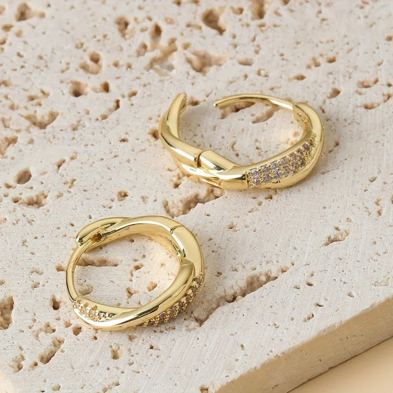 2026 New Twisted Zircon Hoop Earrings for Women Gold Plated Cross Twisted Cuff Earrings Sparkling Micro Paved CZ Party Jewelry