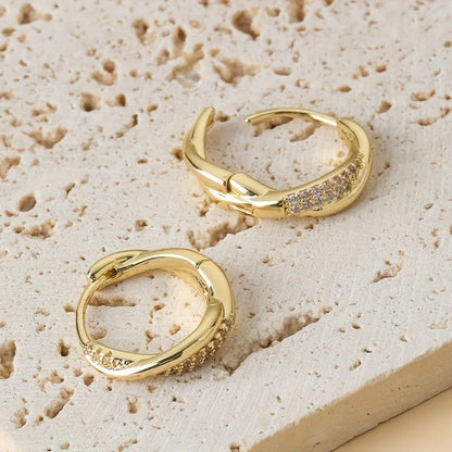 2026 New Twisted Zircon Hoop Earrings for Women Gold Plated Cross Twisted Cuff Earrings Sparkling Micro Paved CZ Party Jewelry