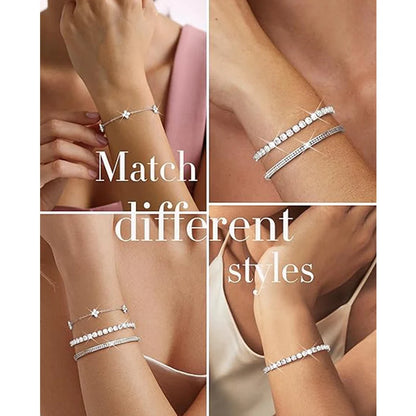 Shiny Crystal Stackable Bracelet for Women Dainty Clover Chain Square Zircon Bangle Stackable Adjustable Party Jewelry Gift