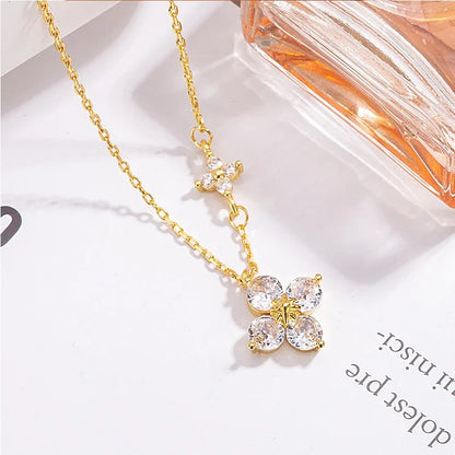 14K Gold/Silver Plated Flower Bracelets for Women Cubic Zirconia Four Clover Leaf Charm Dainty Bracelets Shiny Jewelry Gifts