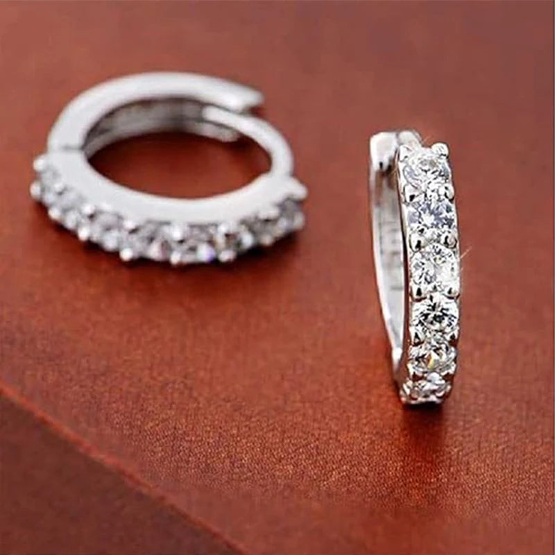 4 Pairs Small 925 Silver Plated CZ Hoop Earrings Set Cartilage Helix Sparkling Cubic Zirconia Huggie Hoops Earrings for Women