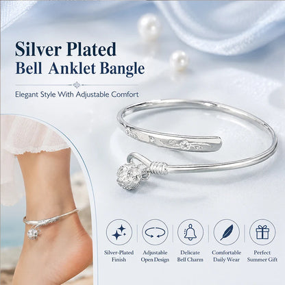 Dainty Bell Anklet Women 925 Silver Plated Engraved Floral Ankle Bracelet Boho Summer Beach Jewelry