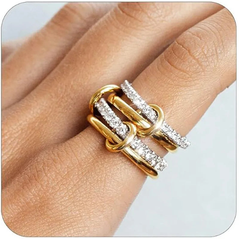 18K Gold Plated Interlocked Stackable Rings for Women Statement Ring Stack Set Gifts Cubic Zirconia Stacking Jewelry
