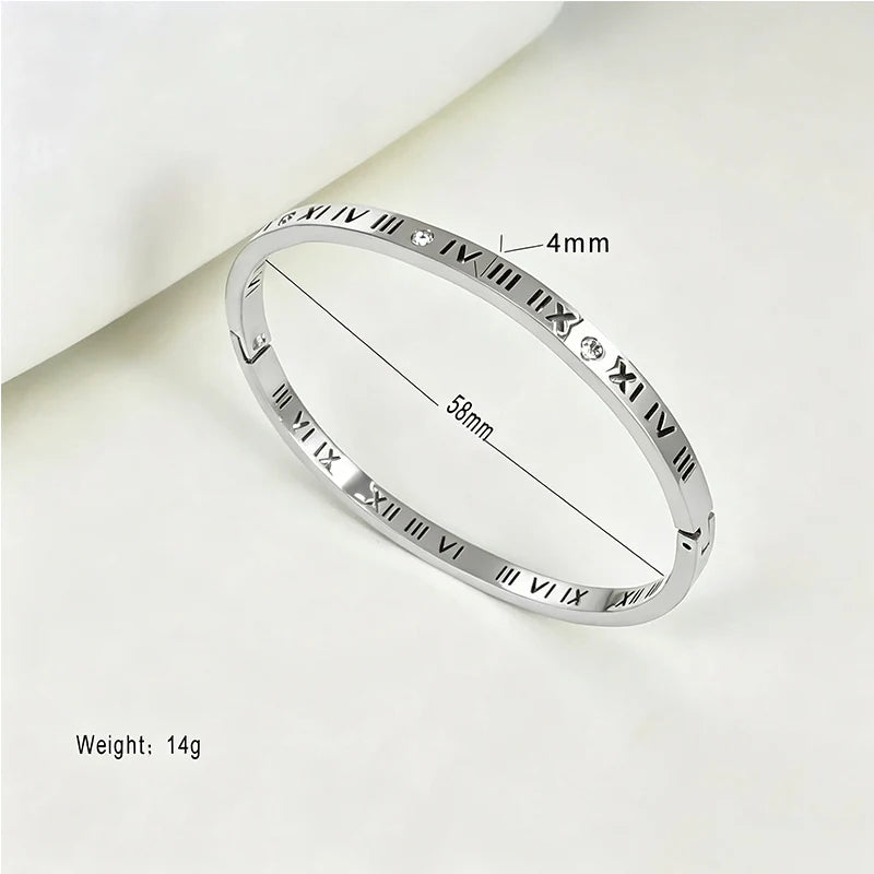 304 Stainless Steel Bangle Bracelet for Women White Shell Inlaid CZ Crystal Open Cuff Bangle Waterproof No Fade Daily Jewelry