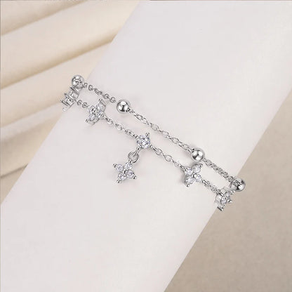 14K Gold Plated Clover Bracelet for Women Beaded Stackable Charm Bracelet Lucky Jewelry Gift